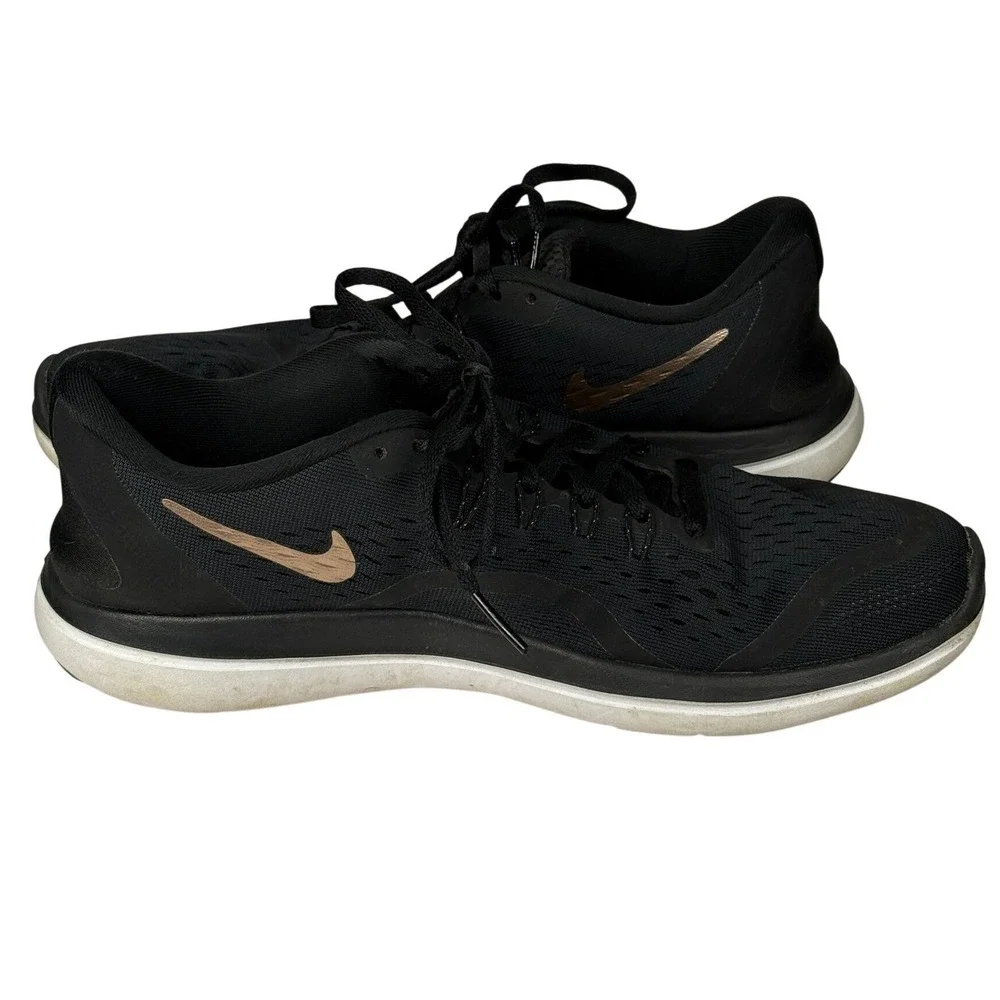 Nike Flex 2017 RN Running Shoes Womens 10 Black Rose Gold Mesh Athletic Sneakers